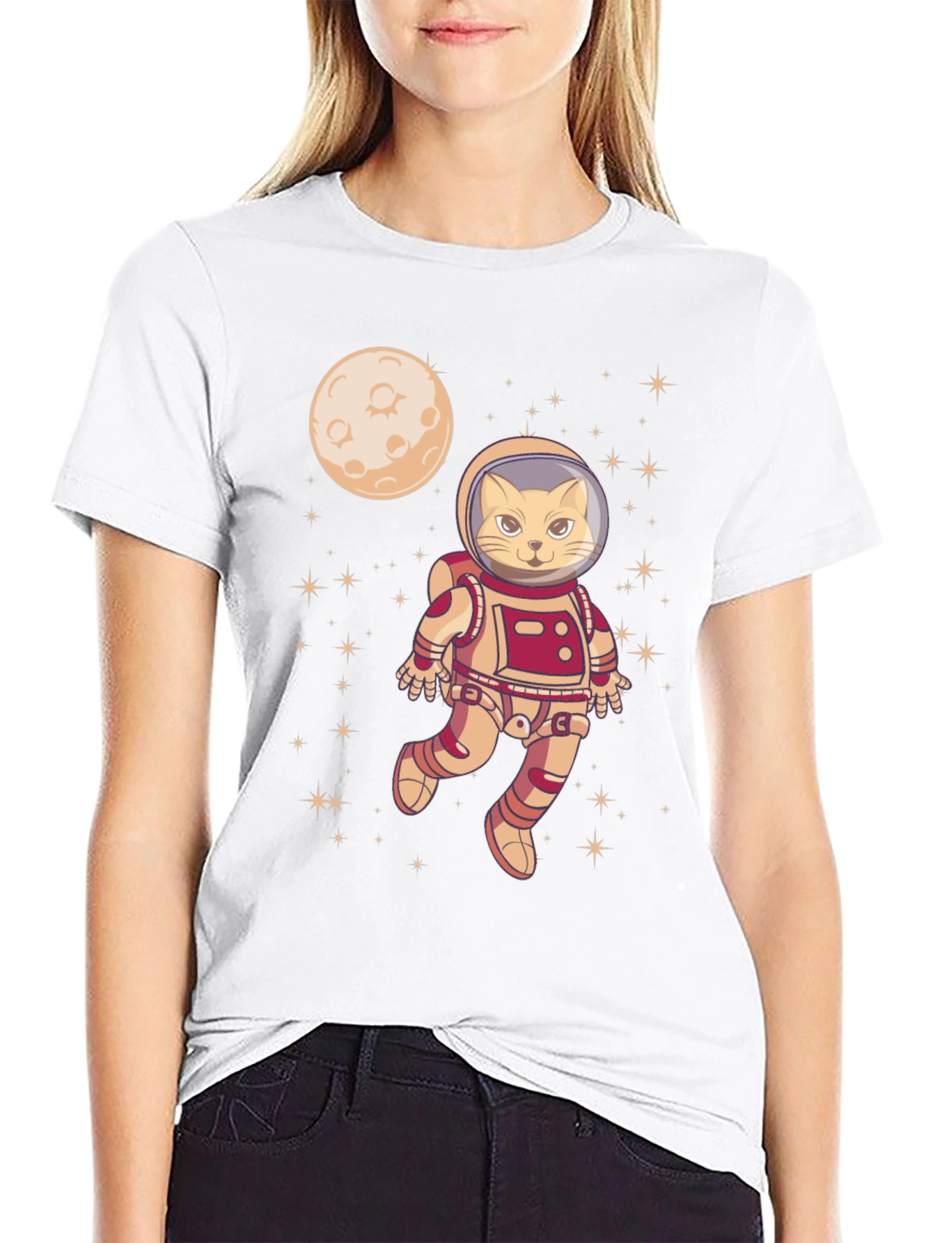 Camiseta Negra con Gato Astronauta Espacial