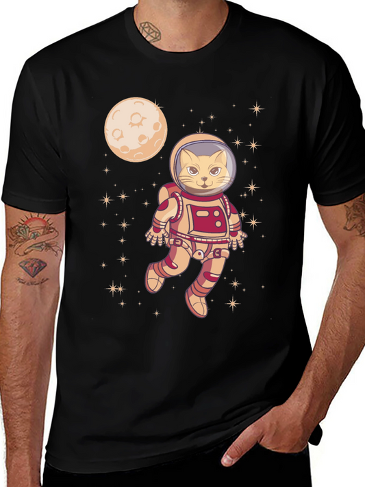 Camiseta Negra con Gato Astronauta Espacial