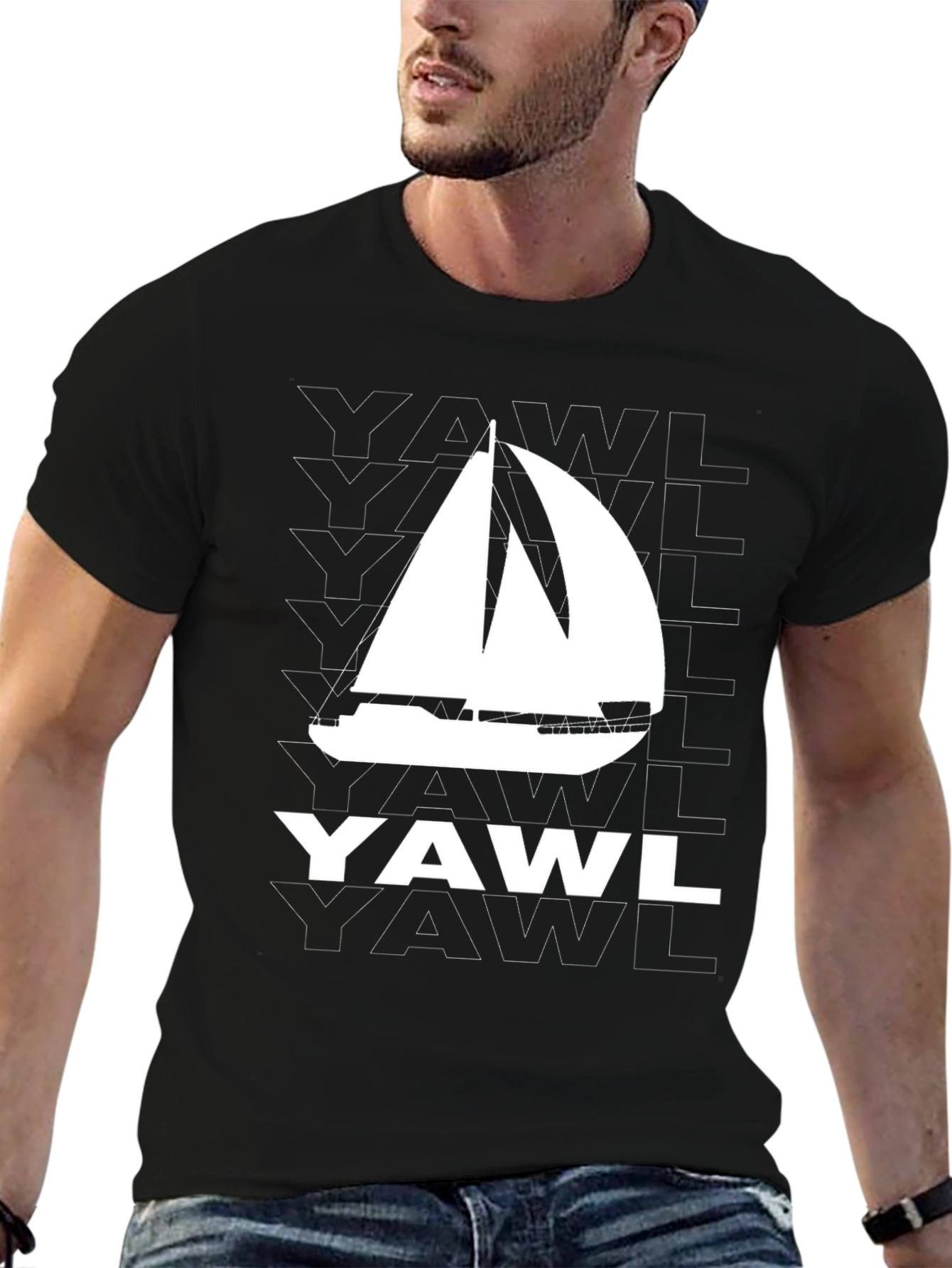 Camiseta Negra con Diseño de Velero YAWL