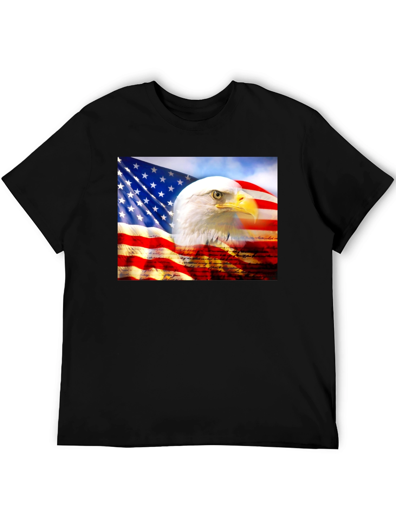 Camiseta Negra con Diseño de Águila y Bandera Americana