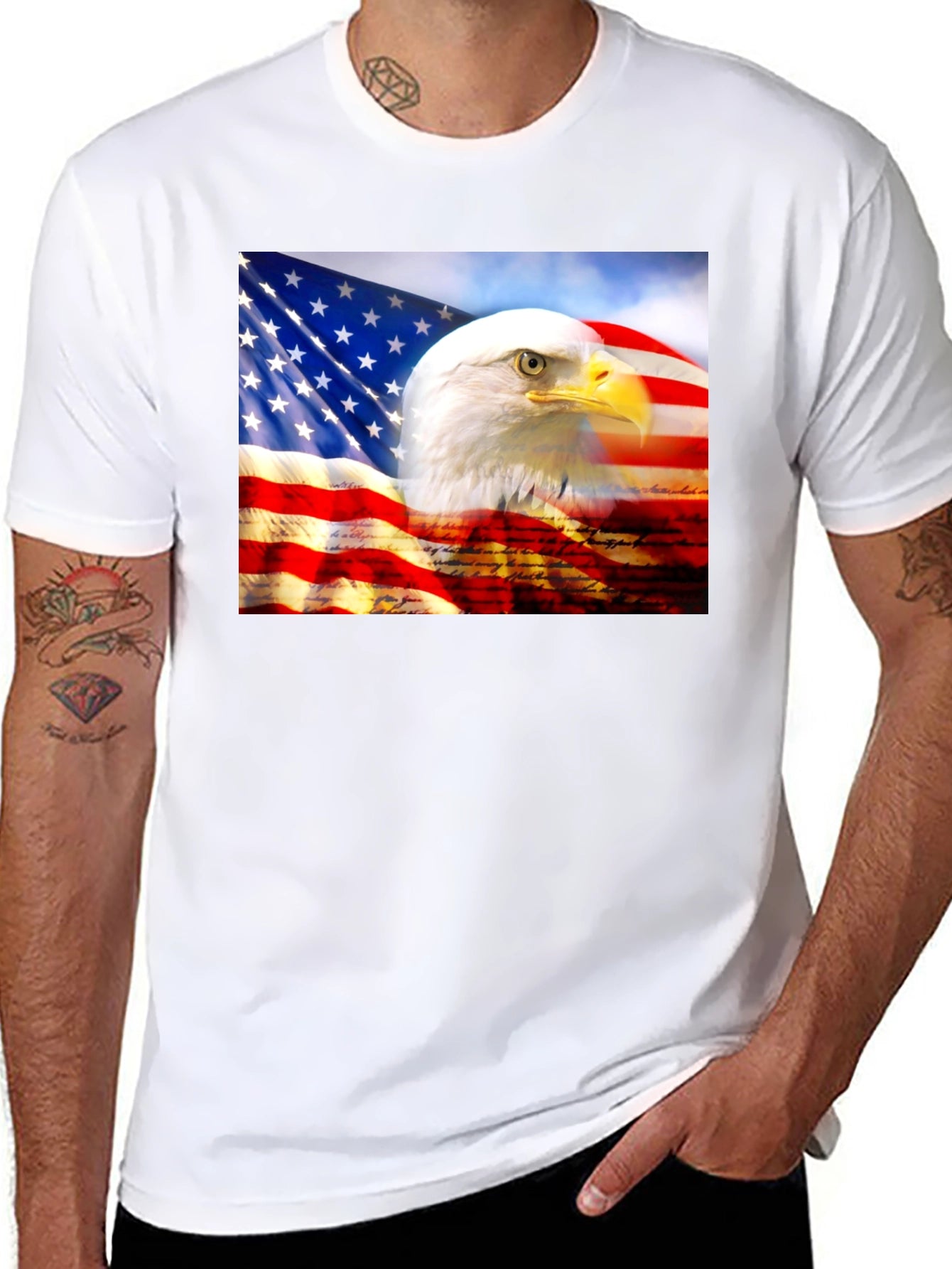Camiseta Negra con Diseño de Águila y Bandera Americana