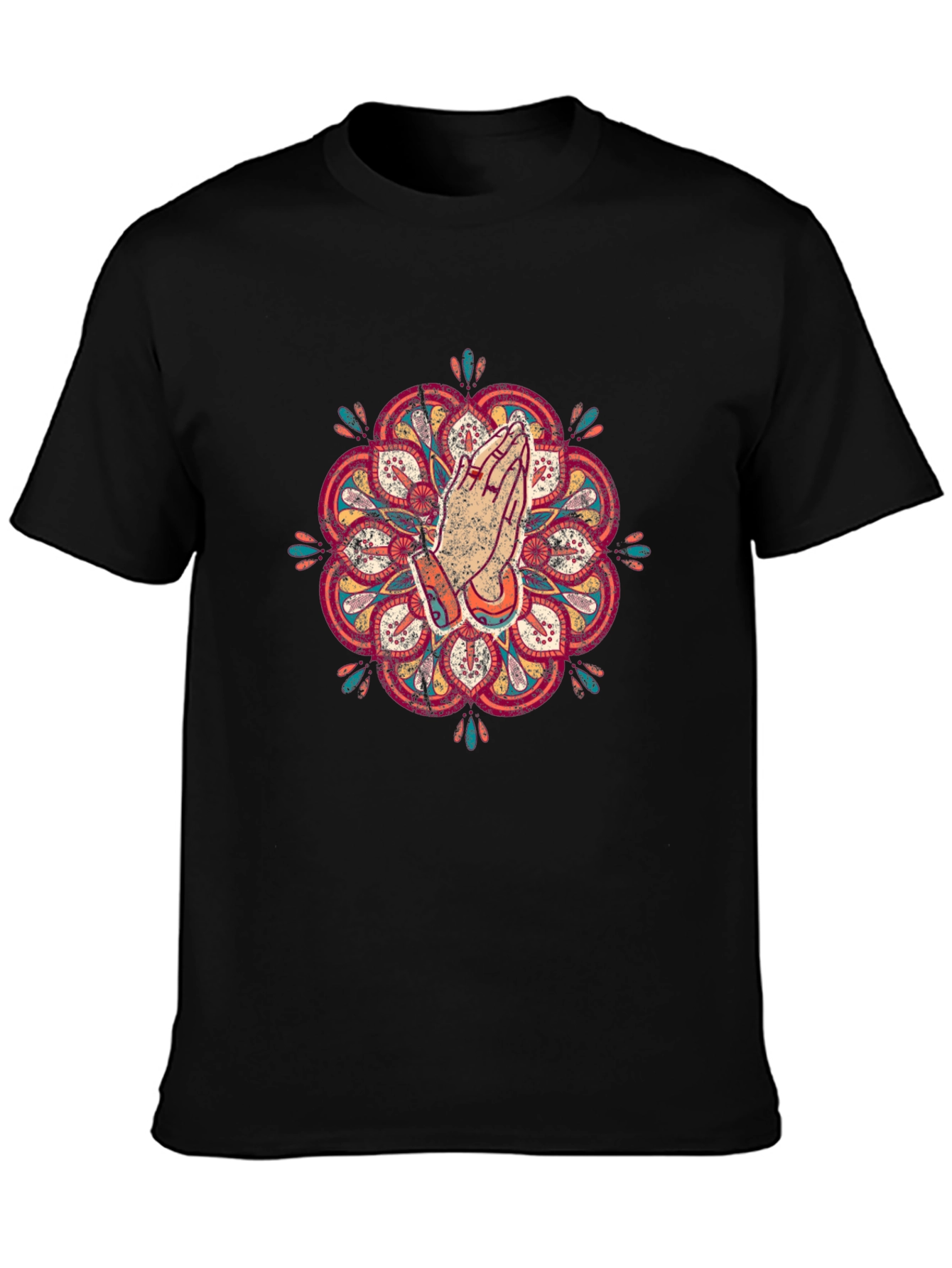 Camiseta Negra Mandala Oración Hombre Casual