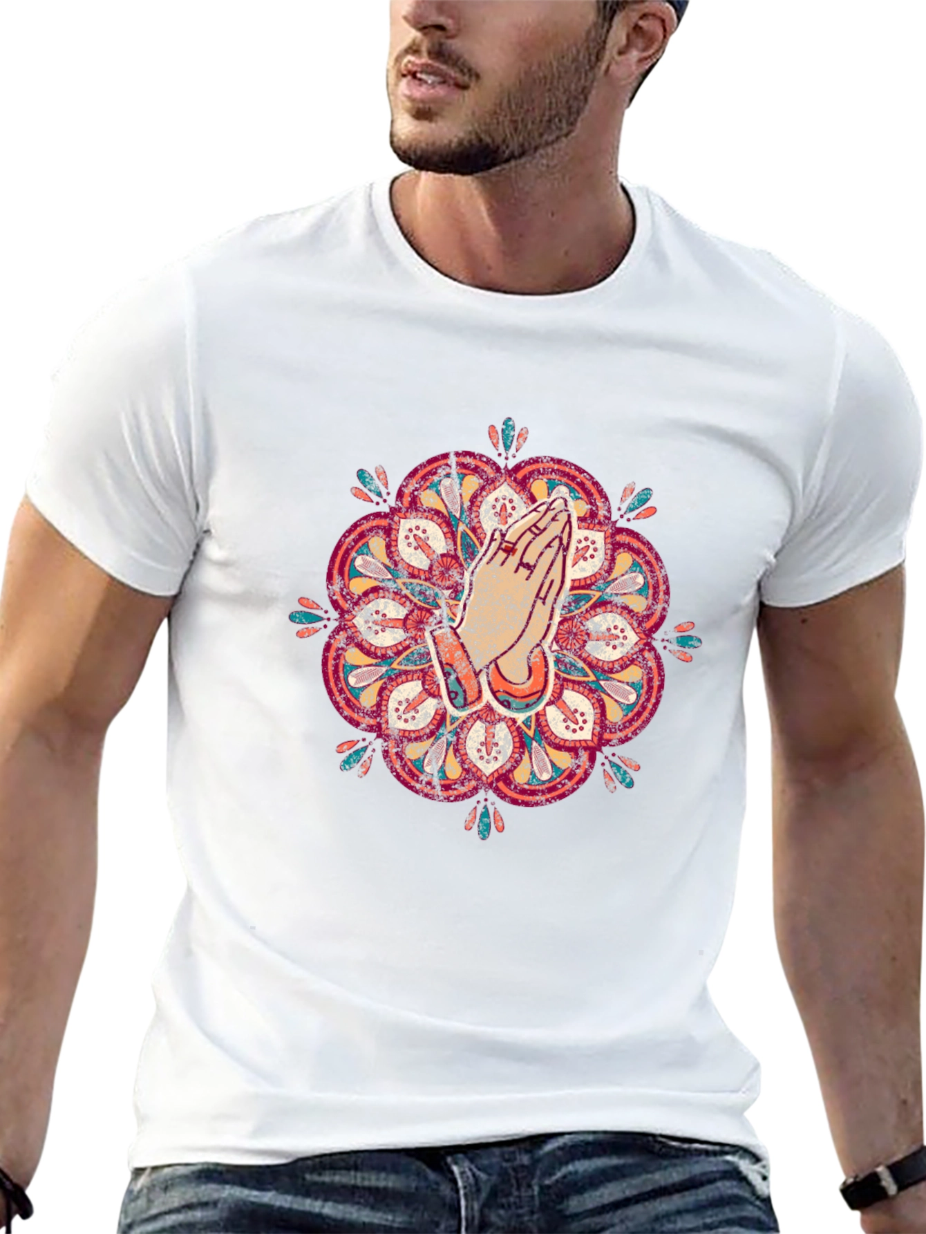 Camiseta Negra Mandala Oración Hombre Casual