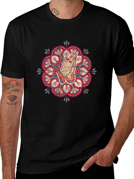 Camiseta Negra Mandala Oración Hombre Casual