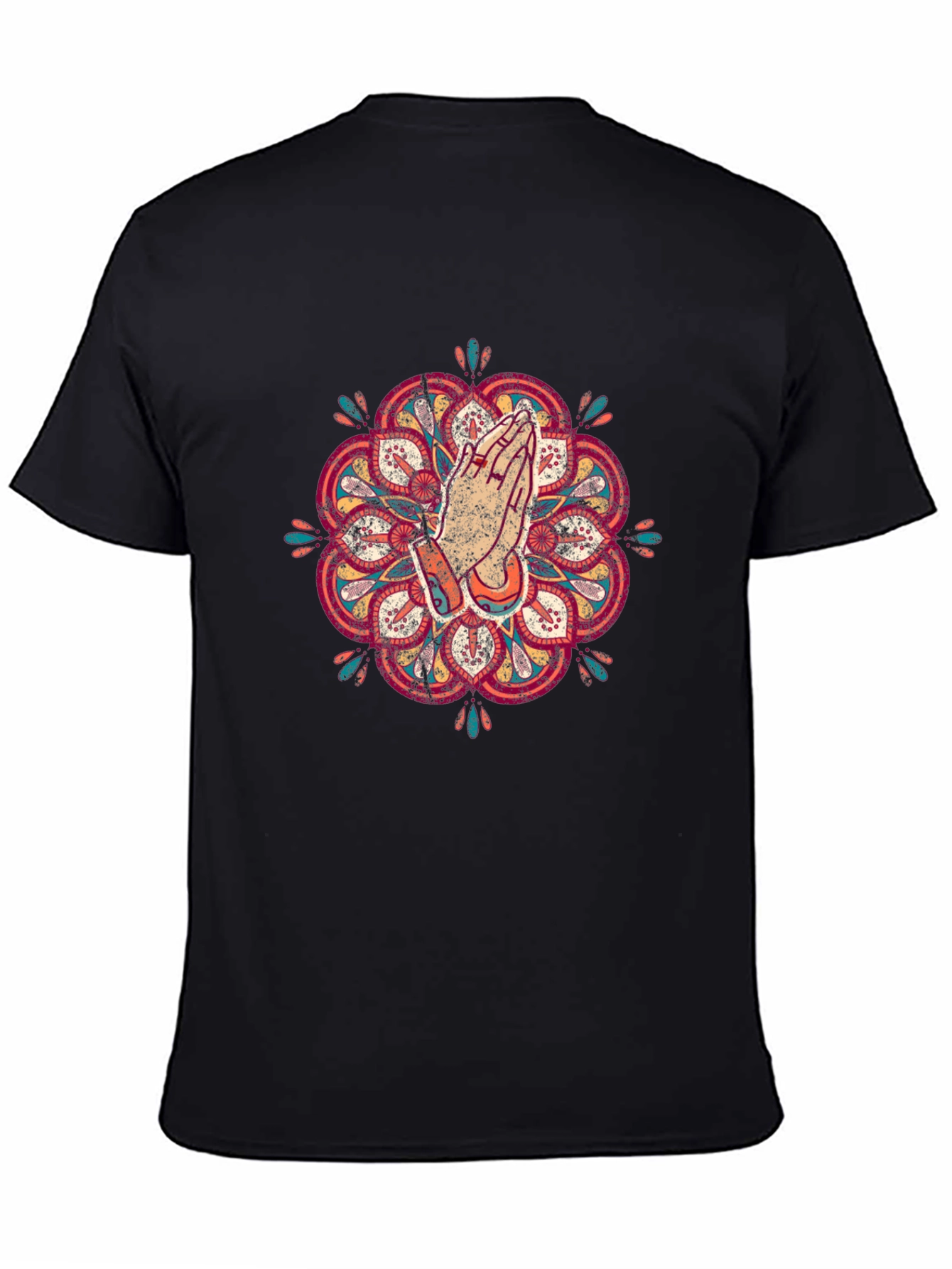Camiseta Negra Mandala Oración Hombre Casual