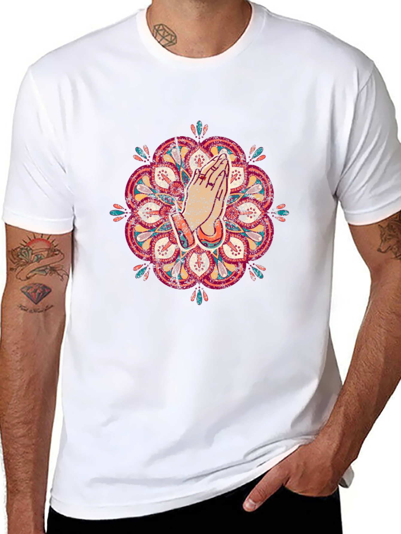 Camiseta Negra Mandala Oración Hombre Casual