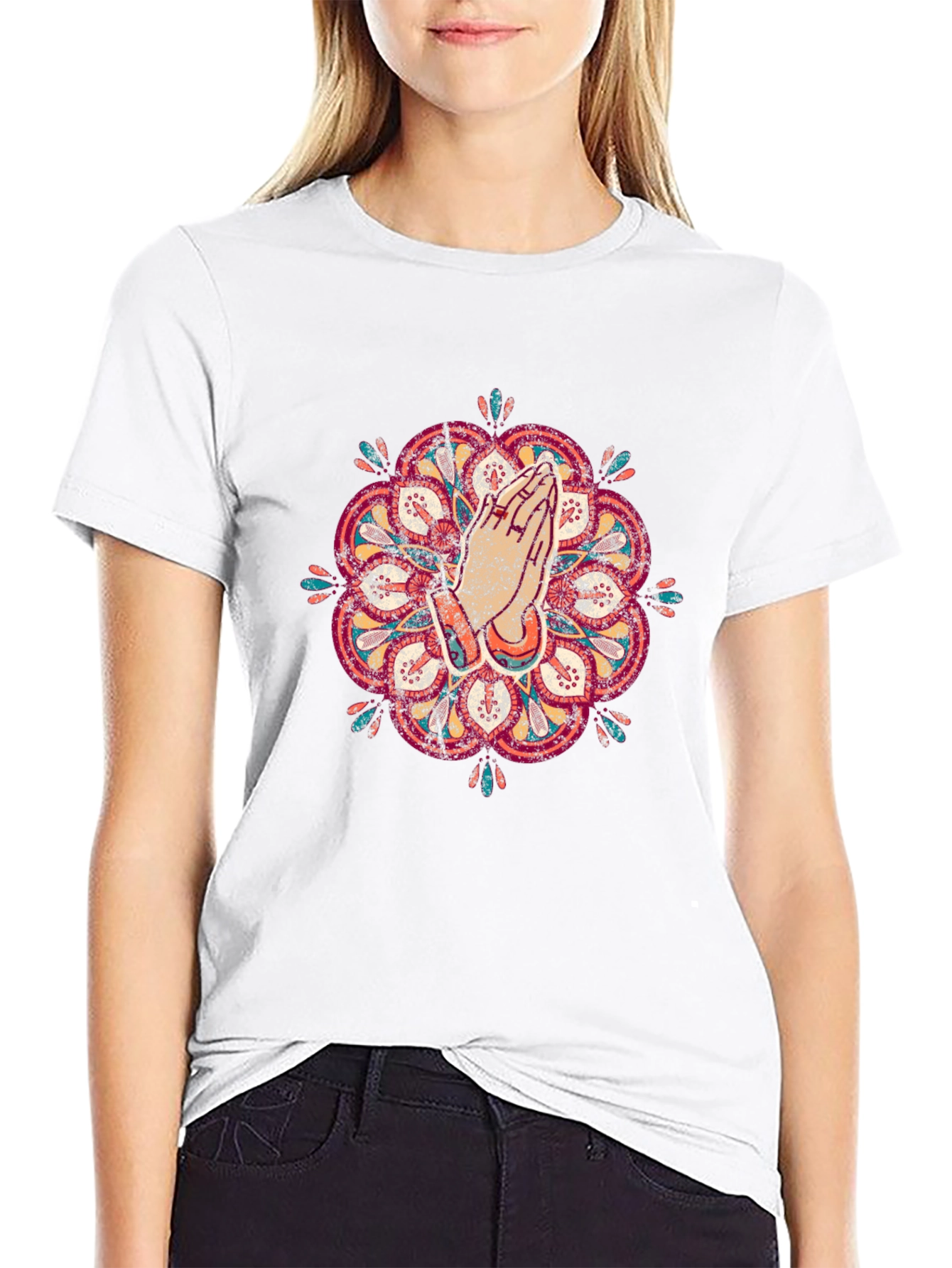 Camiseta Negra Mandala Oración Hombre Casual