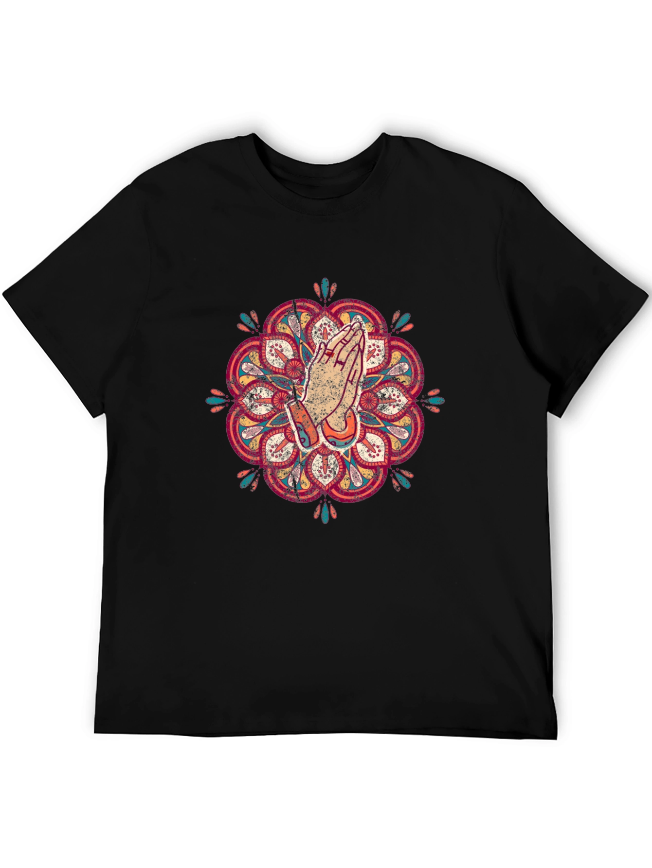Camiseta Negra Mandala Oración Hombre Casual