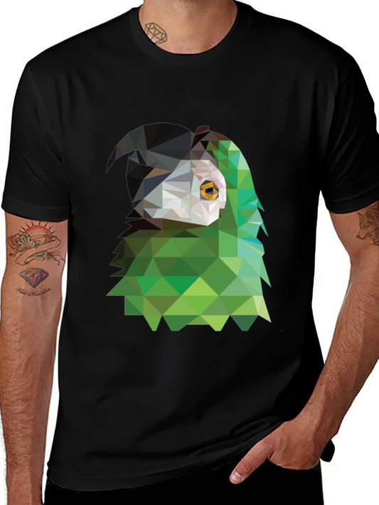 Camiseta Negra con Diseño Geométrico de Ave