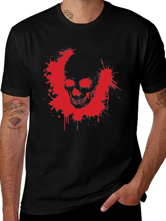 Camiseta Negra con Estampado de Calavera Roja