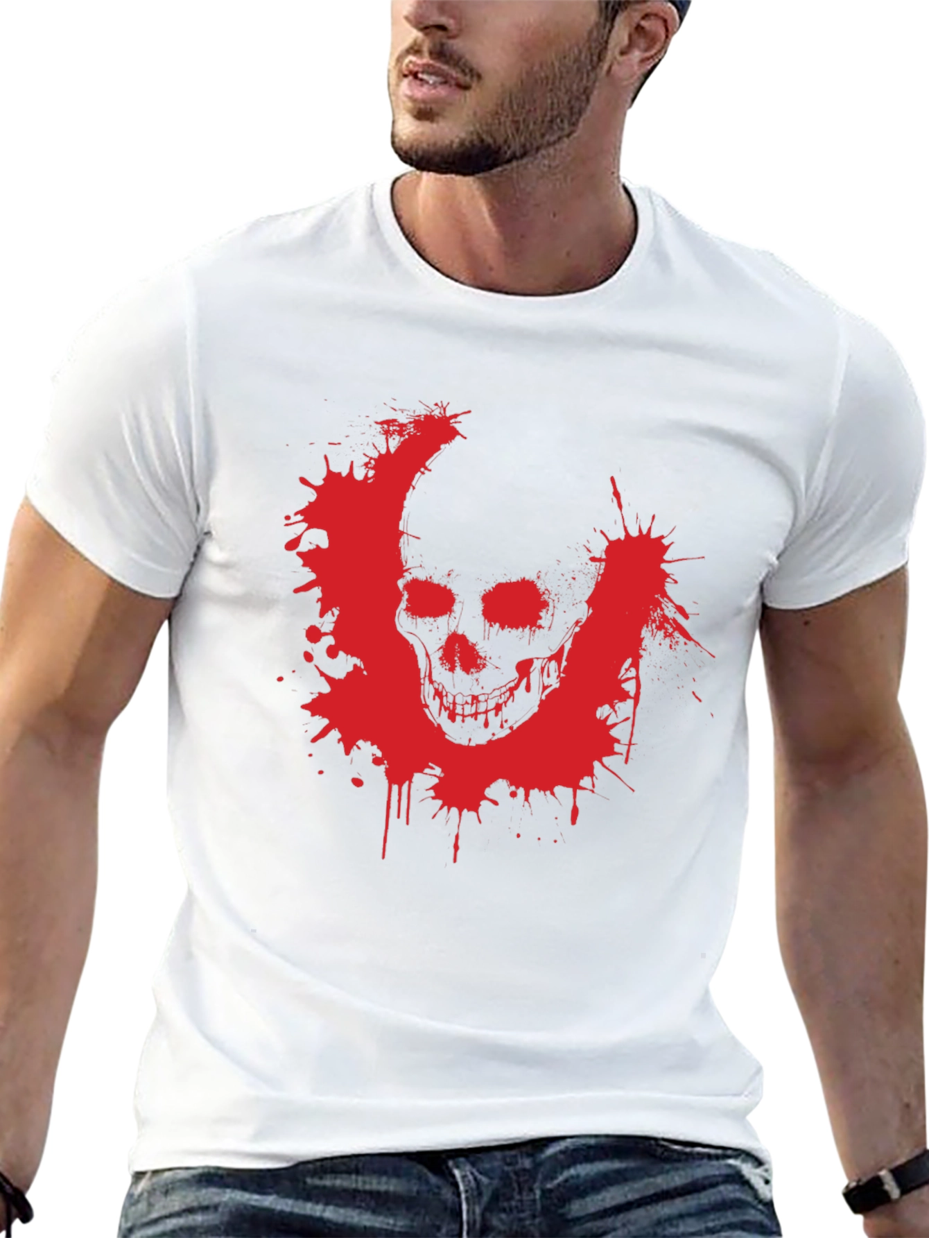 Camiseta Negra con Estampado de Calavera Roja