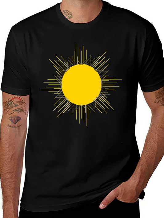 Camiseta Negra con Diseño de Sol Abstracto Amarillo