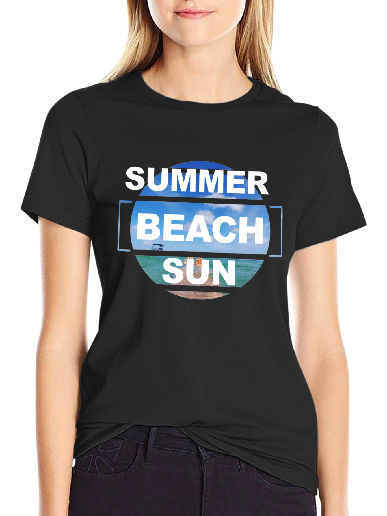 Camiseta Negra Estampada Summer Beach Sun