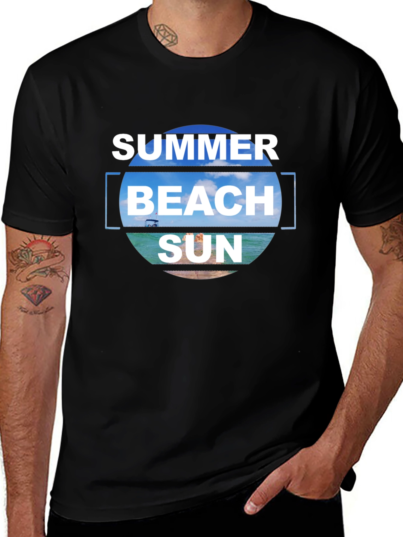 Camiseta Negra Estampada Summer Beach Sun