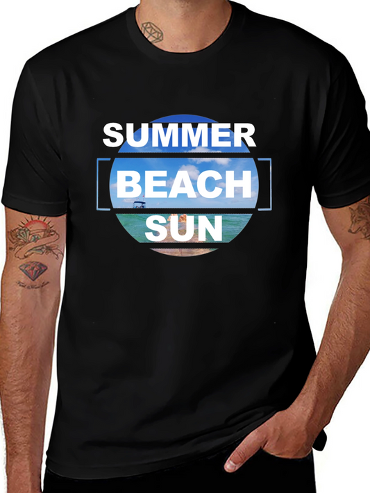 Camiseta Negra Estampada Summer Beach Sun