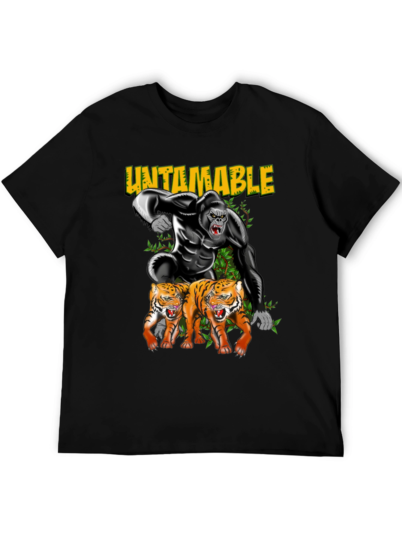 Camiseta Negra: Gorila Indomable y Tigres