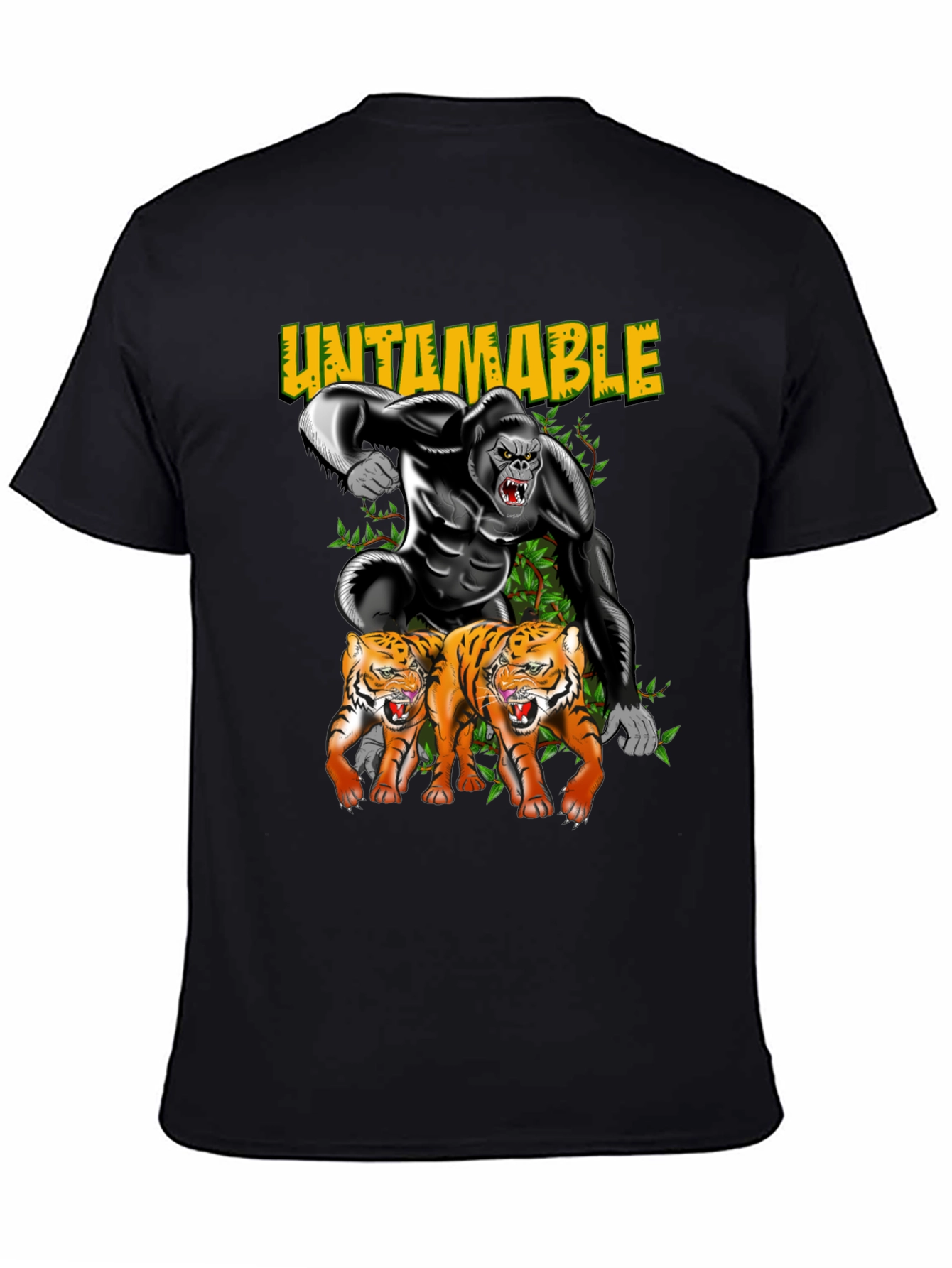 Camiseta Negra: Gorila Indomable y Tigres