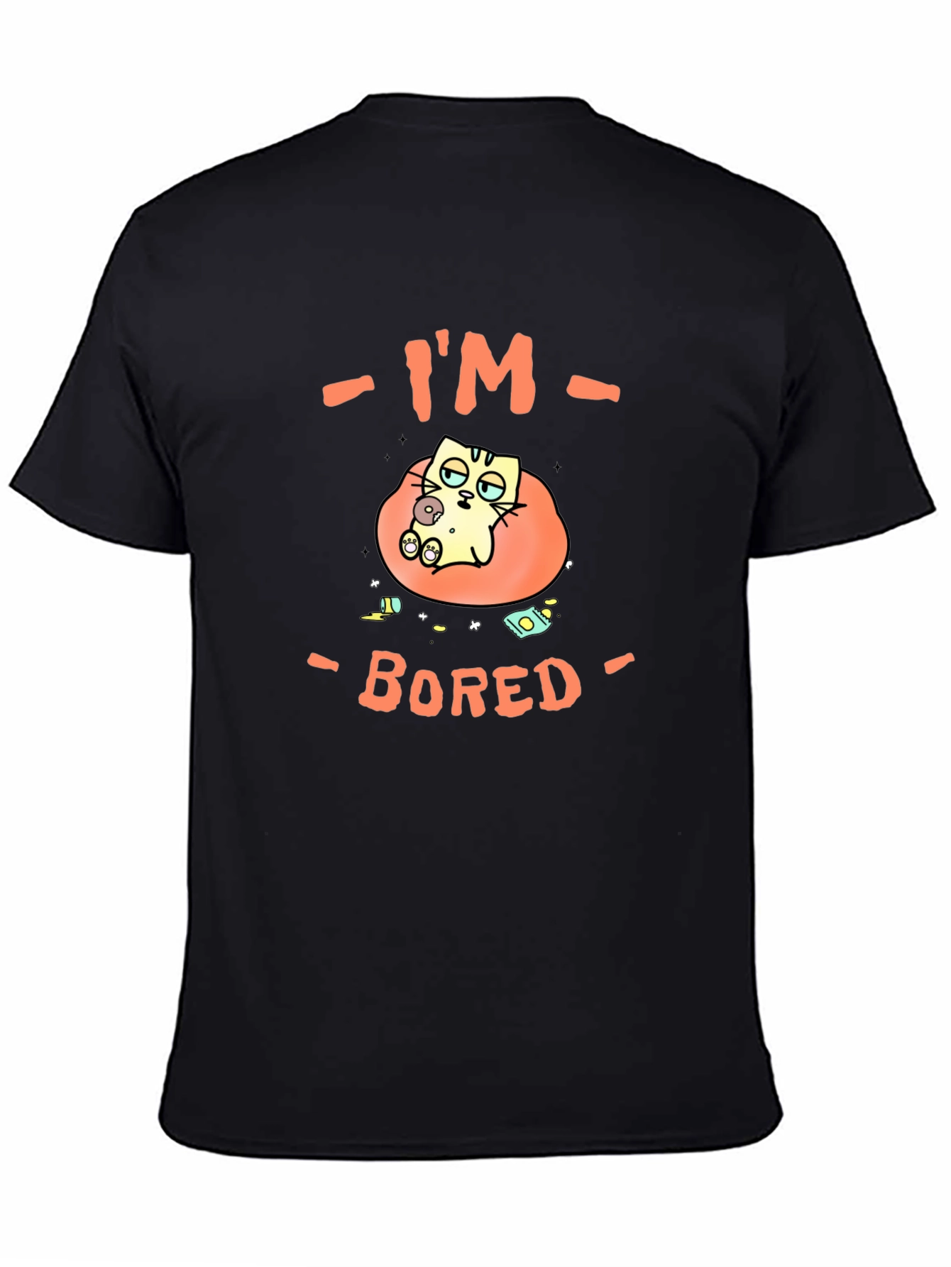 Camiseta Negra Estoy Aburrido Diseño de Gato