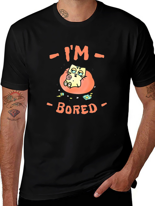 Camiseta Negra Estoy Aburrido Diseño de Gato