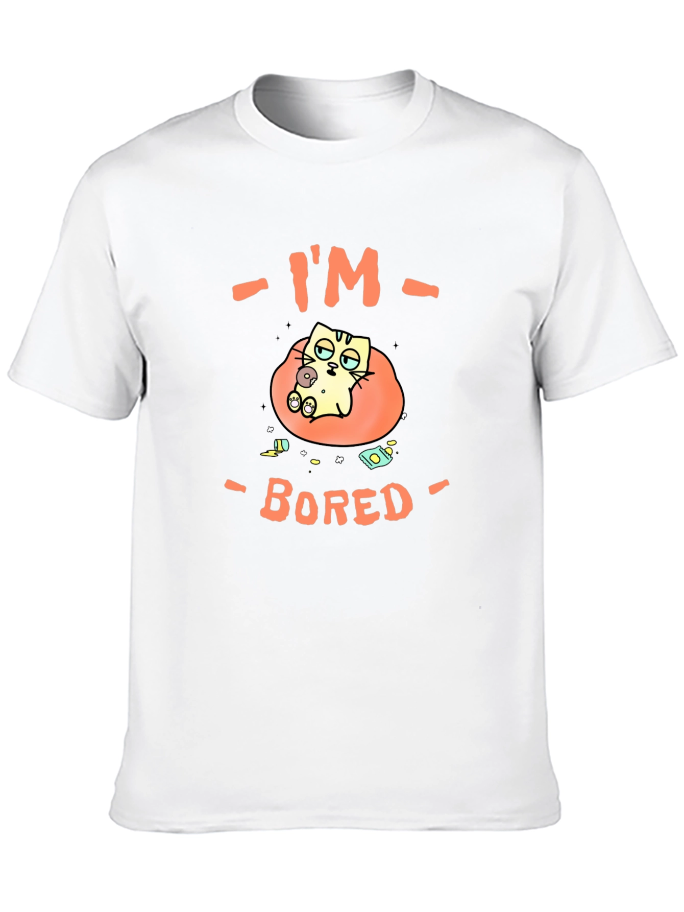 Camiseta Negra Estoy Aburrido Diseño de Gato