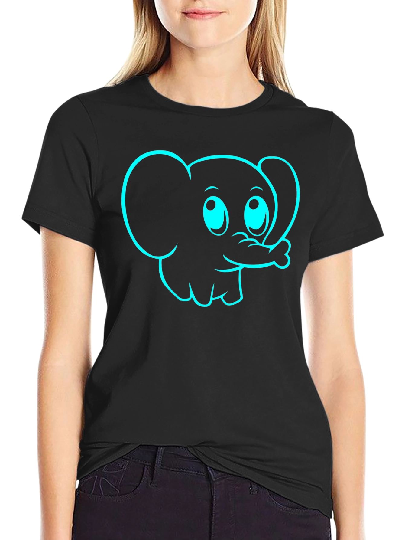 Camiseta Negra con Diseño de Elefante Divertido