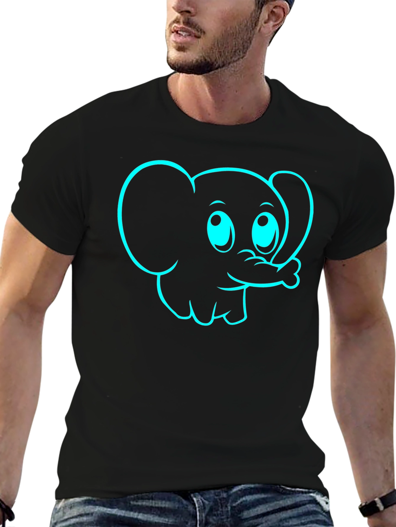 Camiseta Negra con Diseño de Elefante Divertido