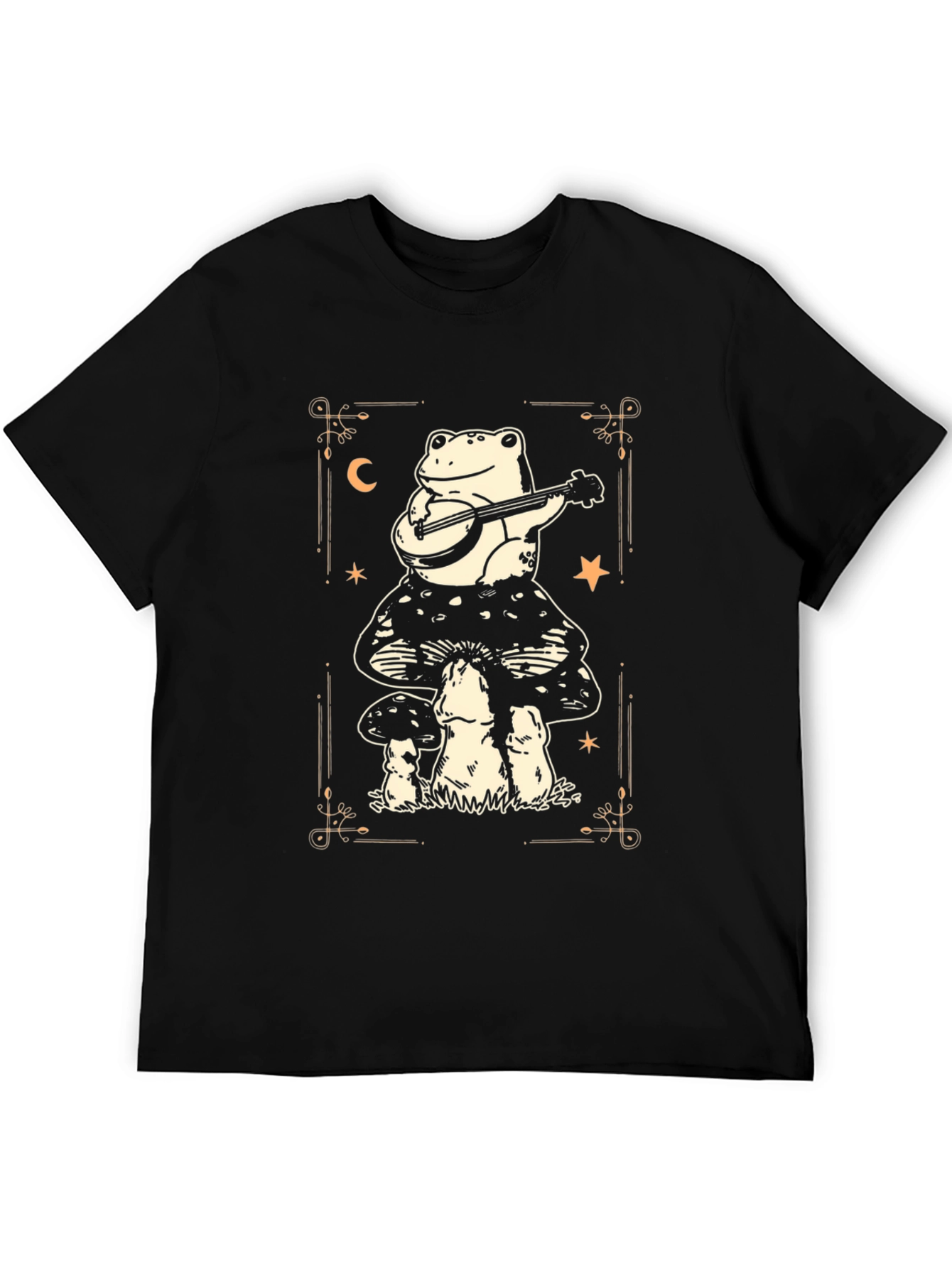 Camiseta Negra con Rana Músico en Setas