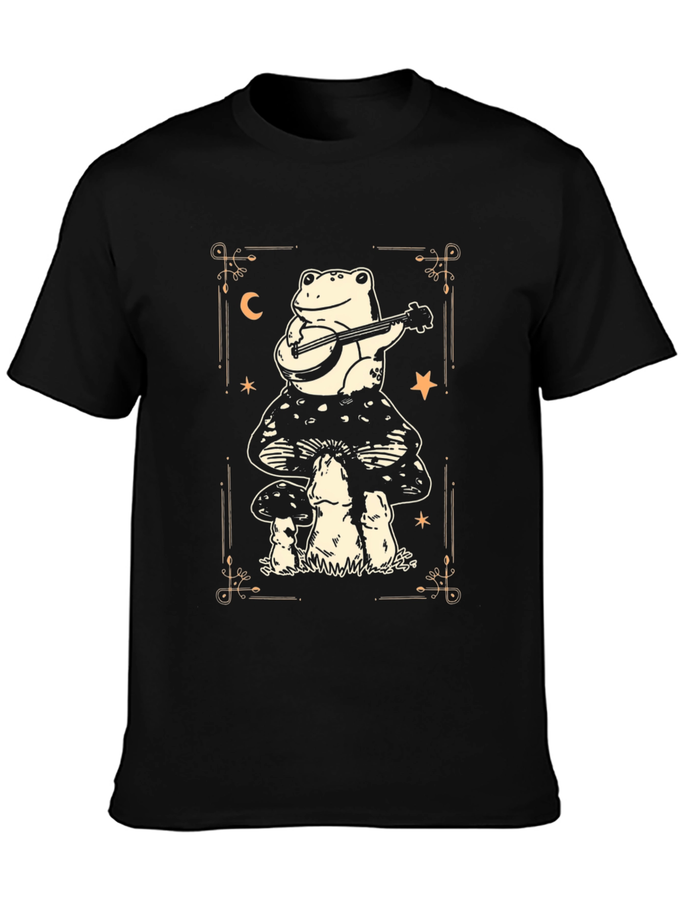 Camiseta Negra con Rana Músico en Setas