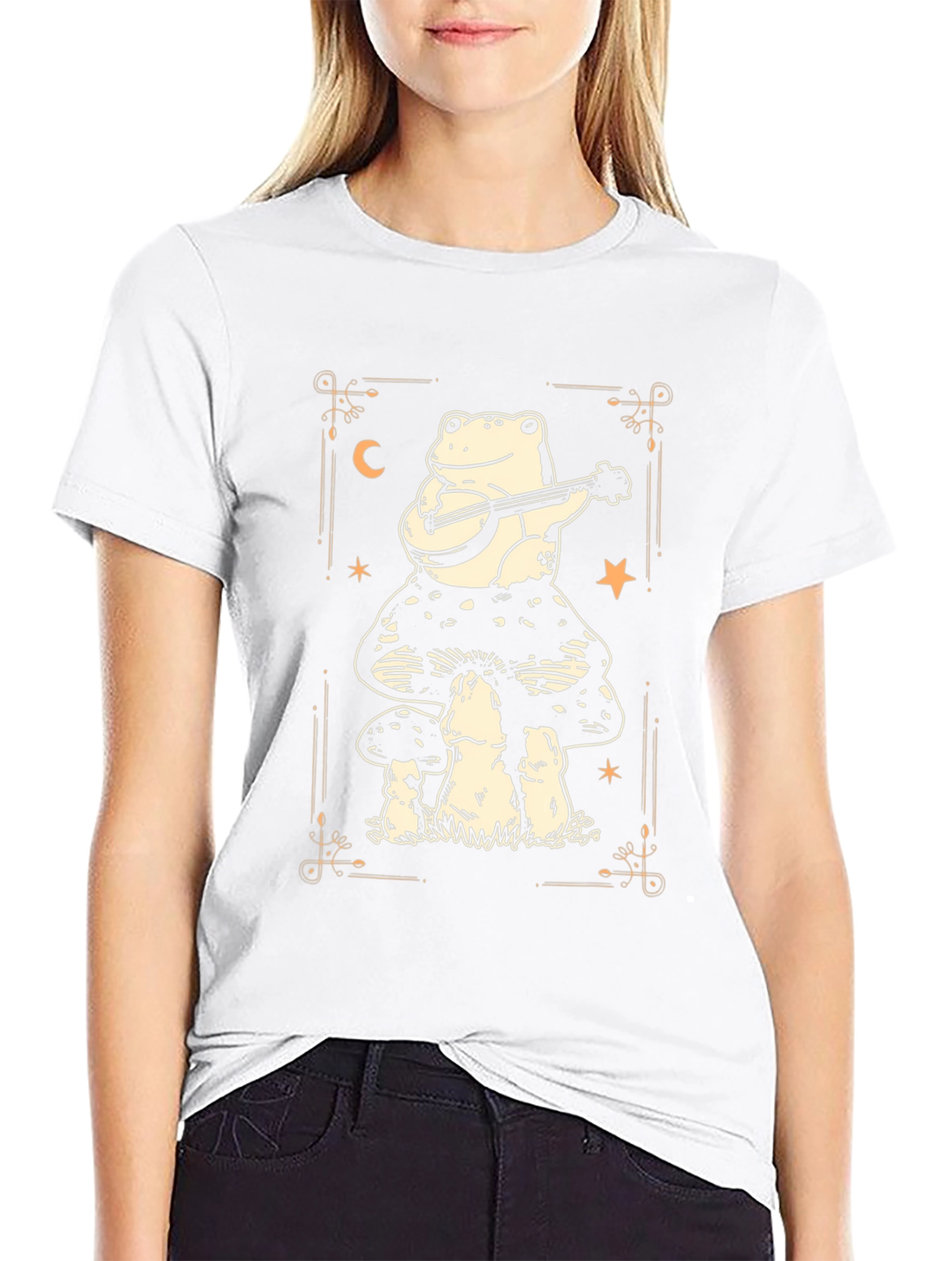Camiseta Negra con Rana Músico en Setas