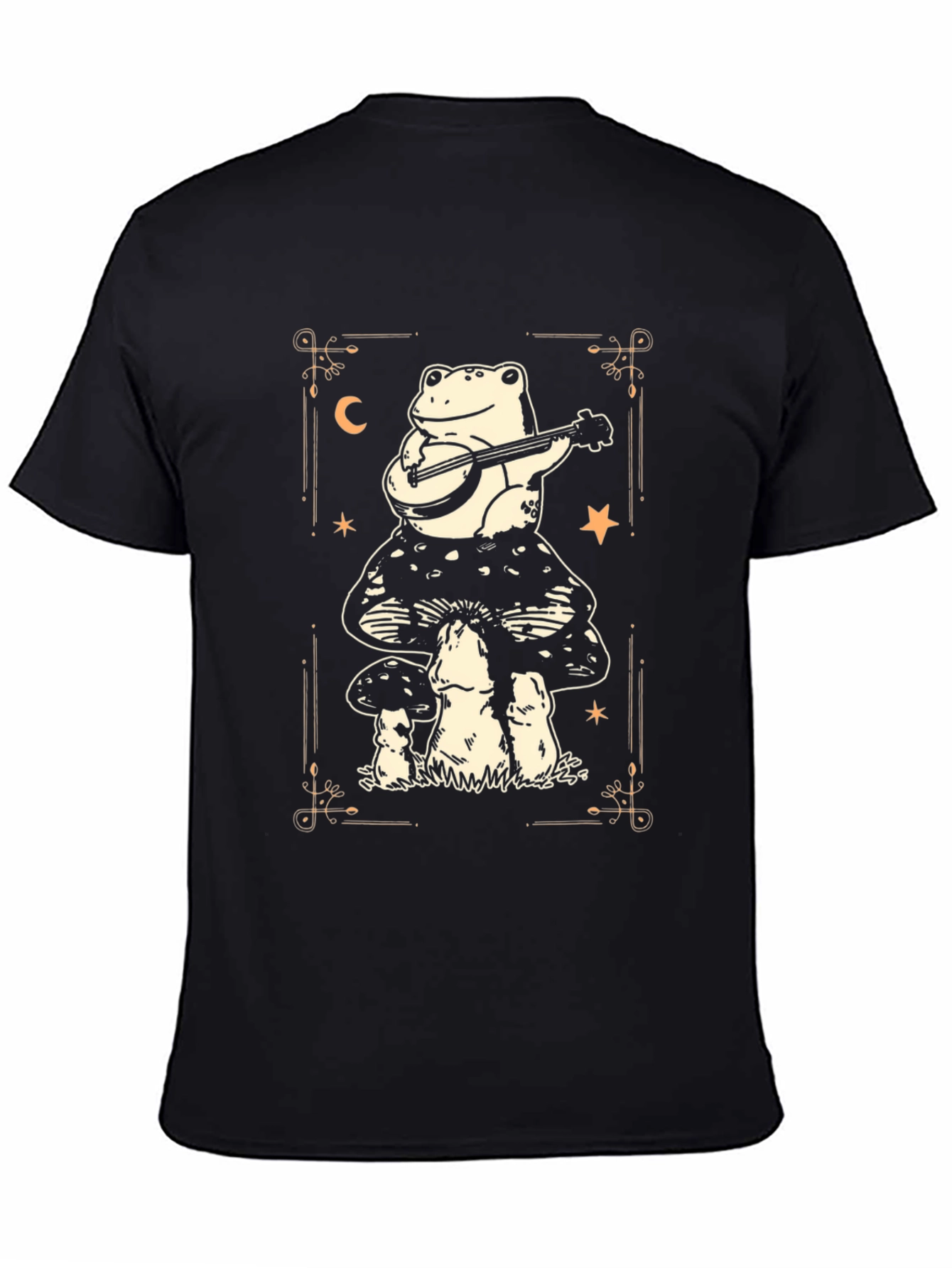 Camiseta Negra con Rana Músico en Setas