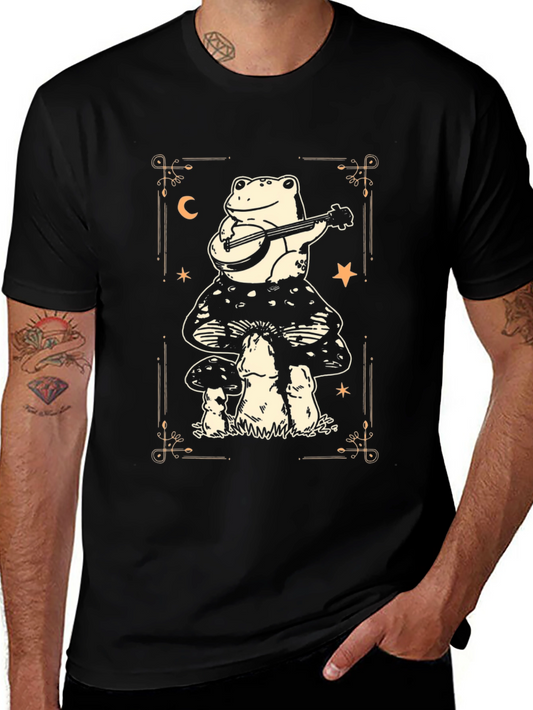 Camiseta Negra con Rana Músico en Setas