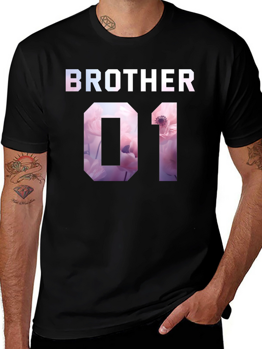 Camiseta Negra Hermano 01 Estampado Floral