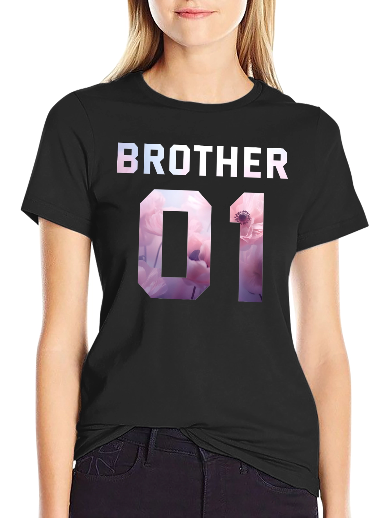 Camiseta Negra Hermano 01 Estampado Floral