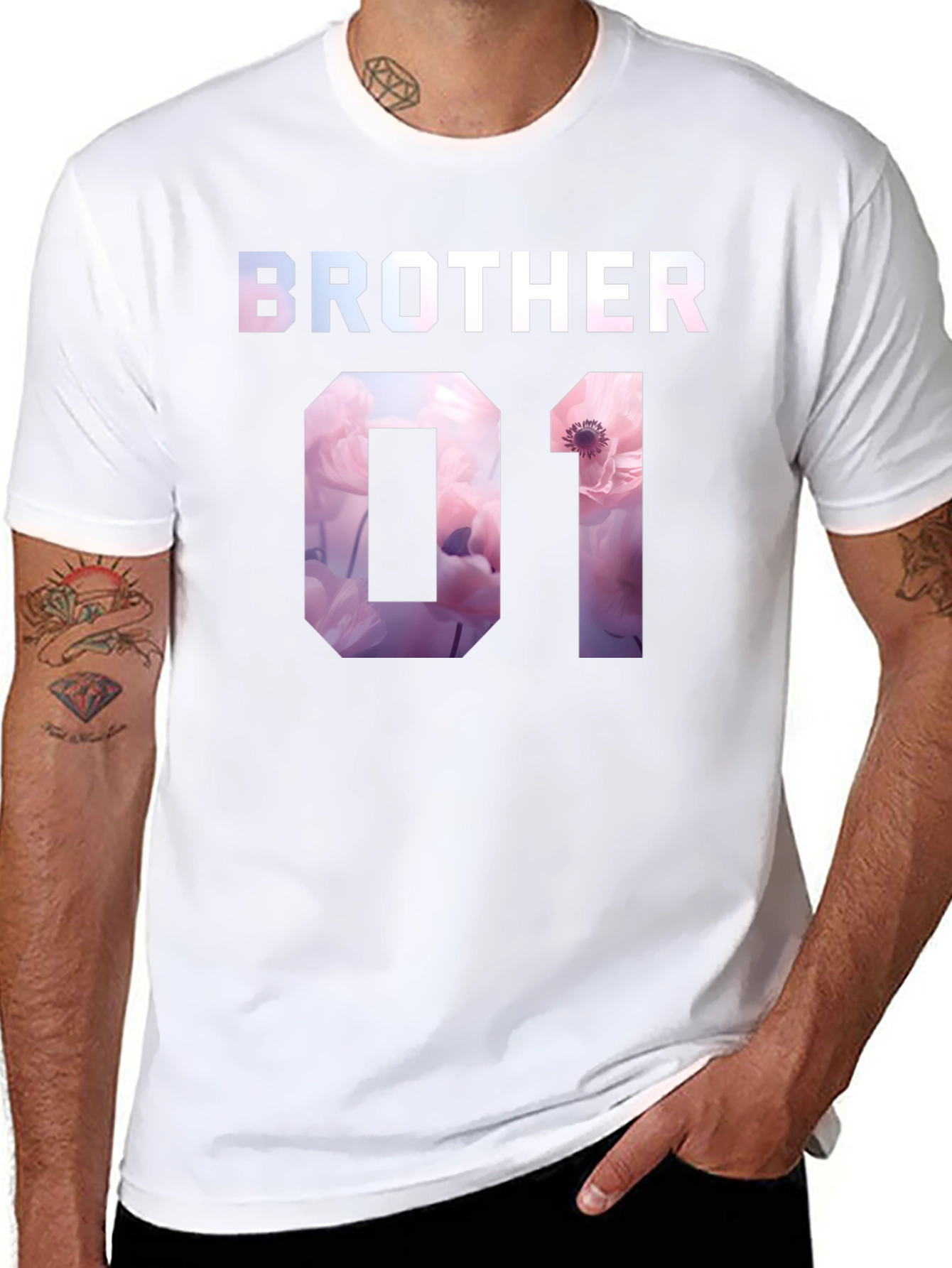 Camiseta Negra Hermano 01 Estampado Floral