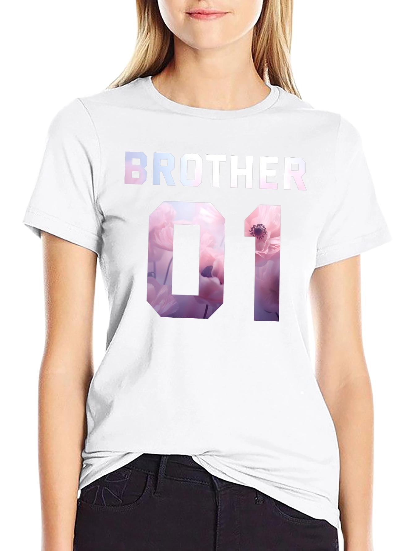 Camiseta Negra Hermano 01 Estampado Floral