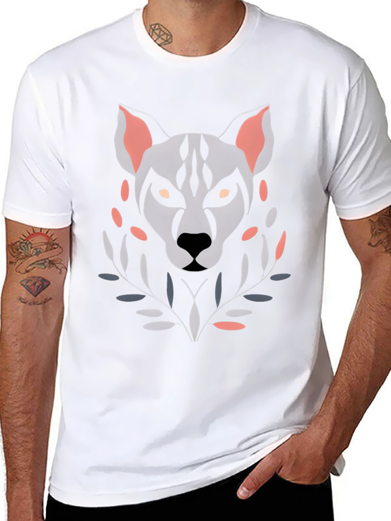 Camiseta Hombre Diseño Lobo Abstracto