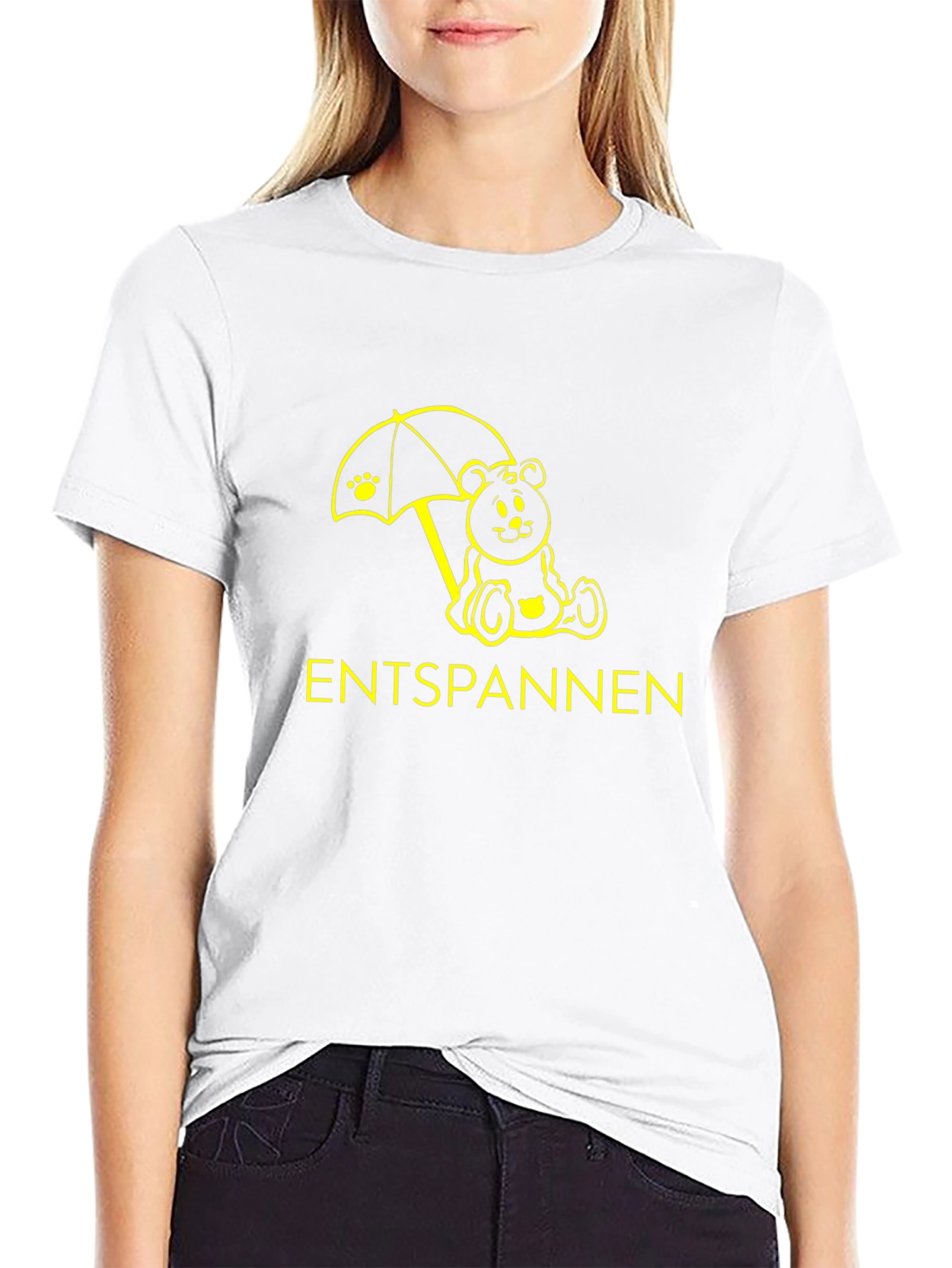 Camiseta Negra Relax con Oso y Paraguas