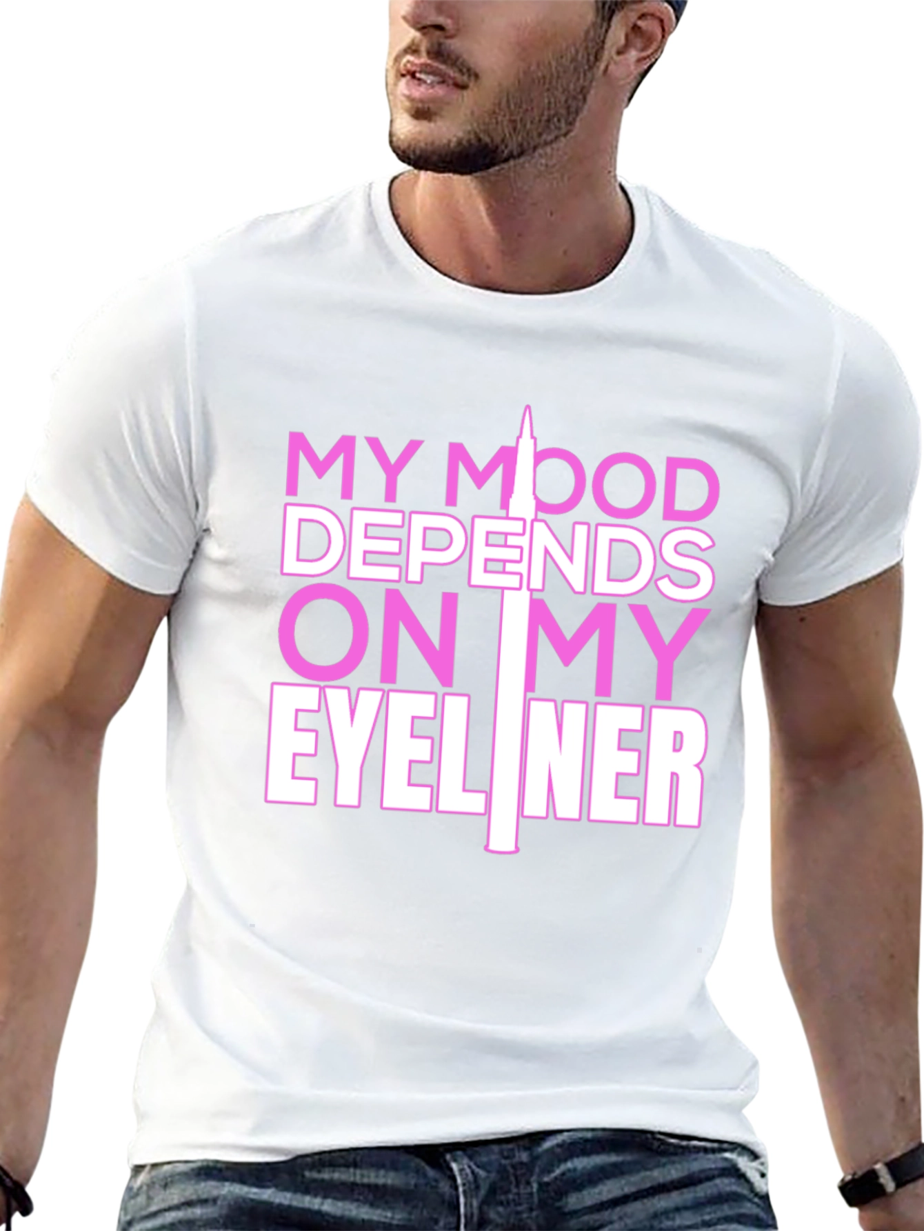 Camiseta Negra con Estampado Eyeliner