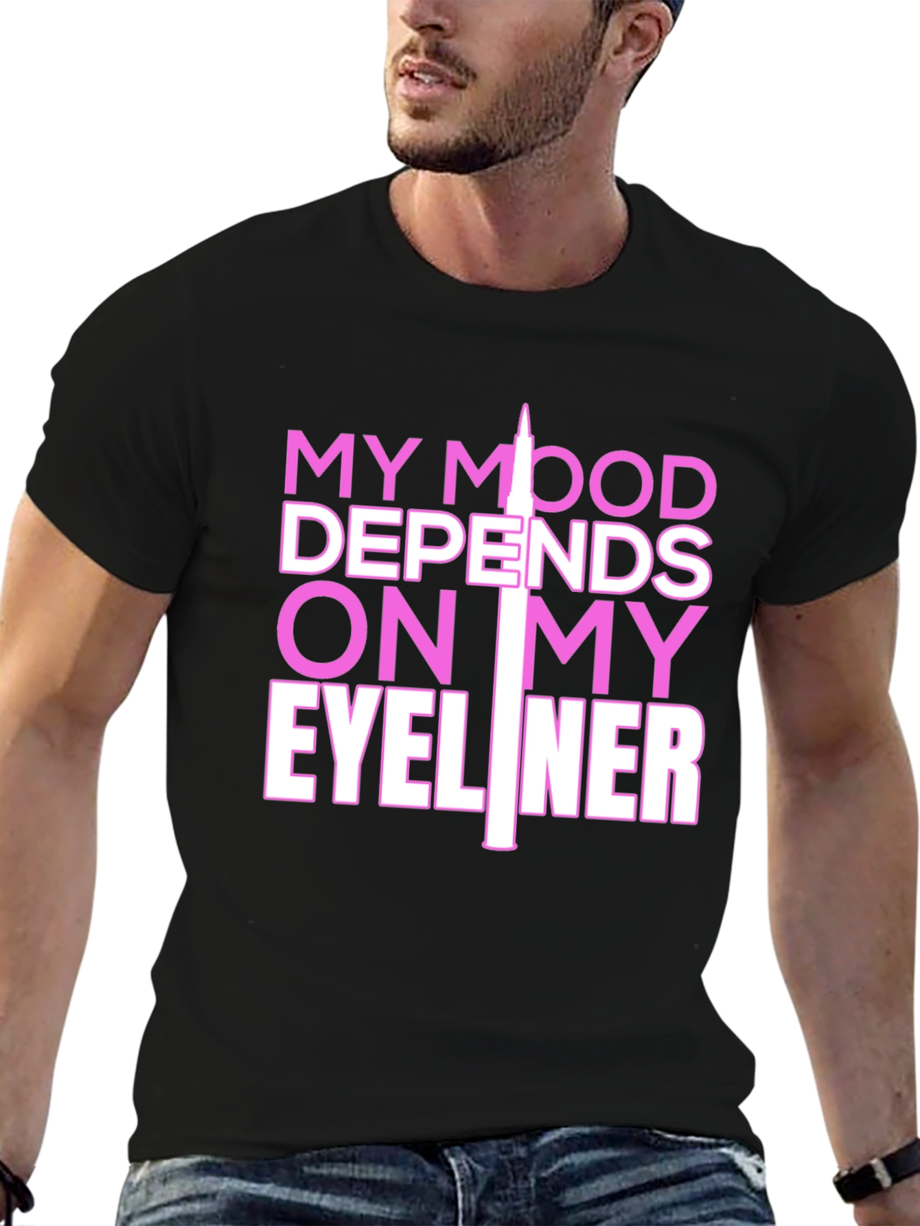 Camiseta Negra con Estampado Eyeliner