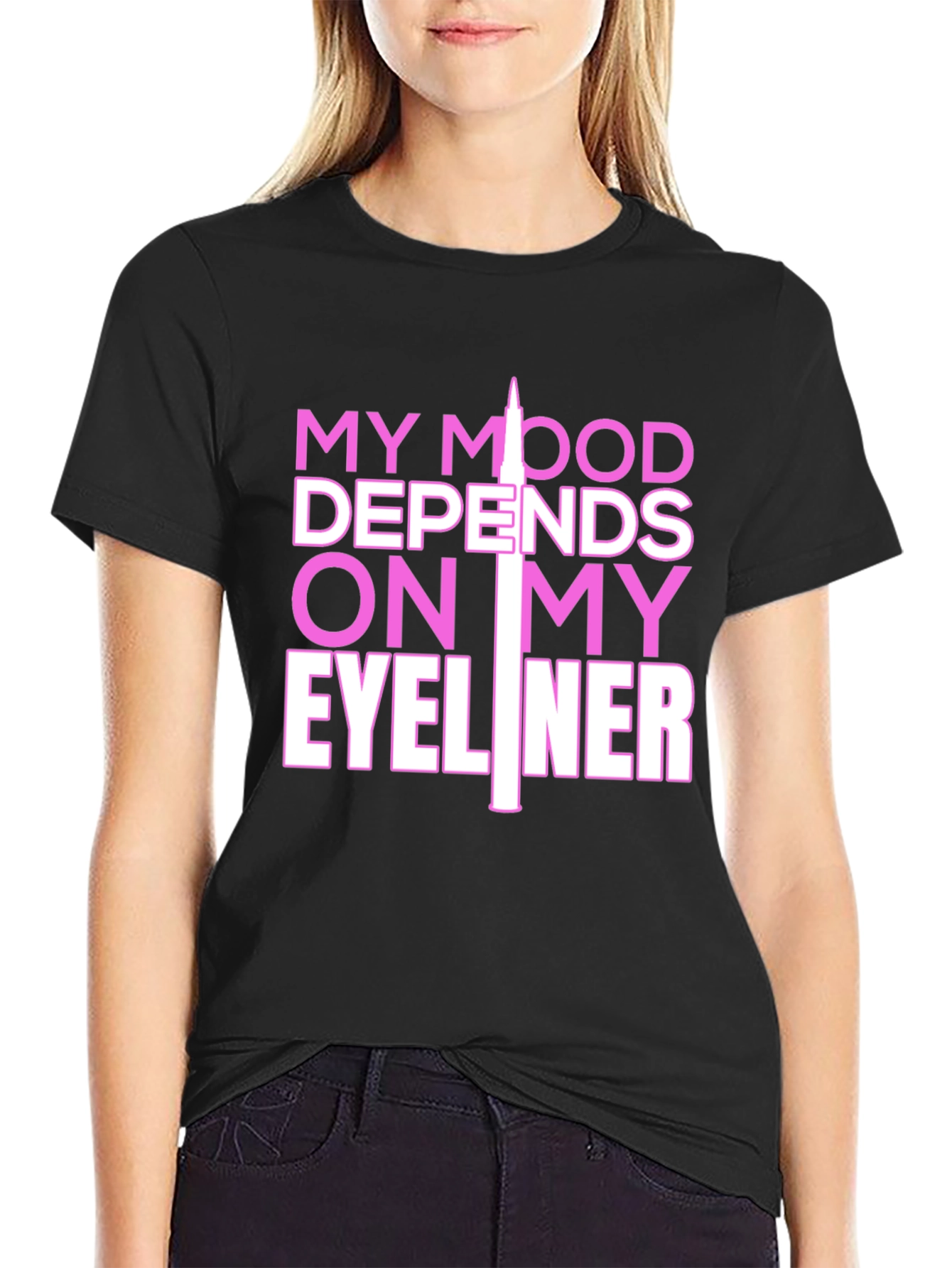 Camiseta Negra con Estampado Eyeliner