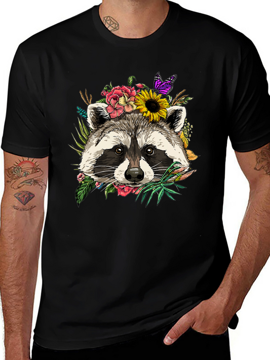 Camiseta Negra con Mapache Floral