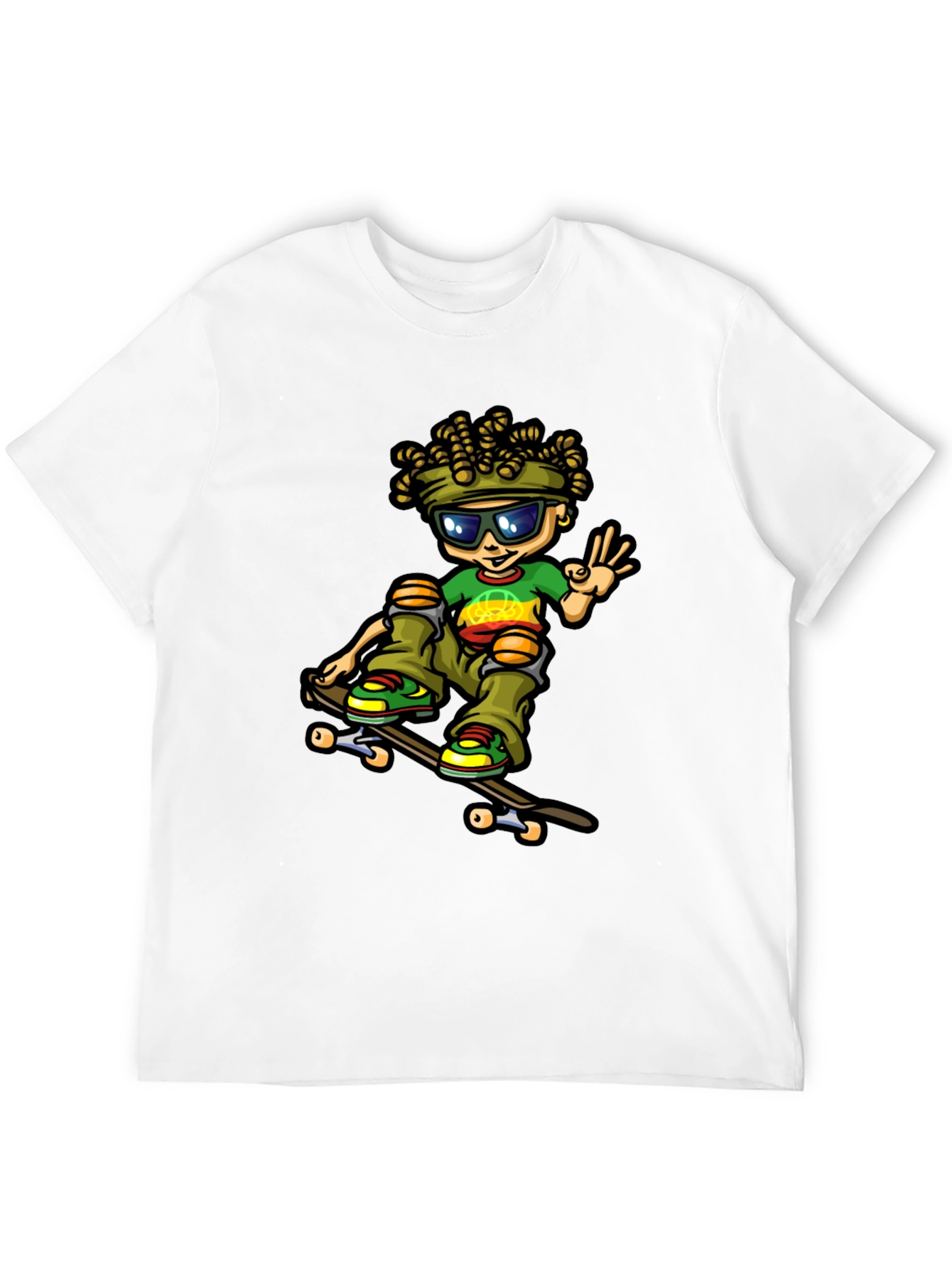 Camiseta Negra con Diseño de Skater Rasta