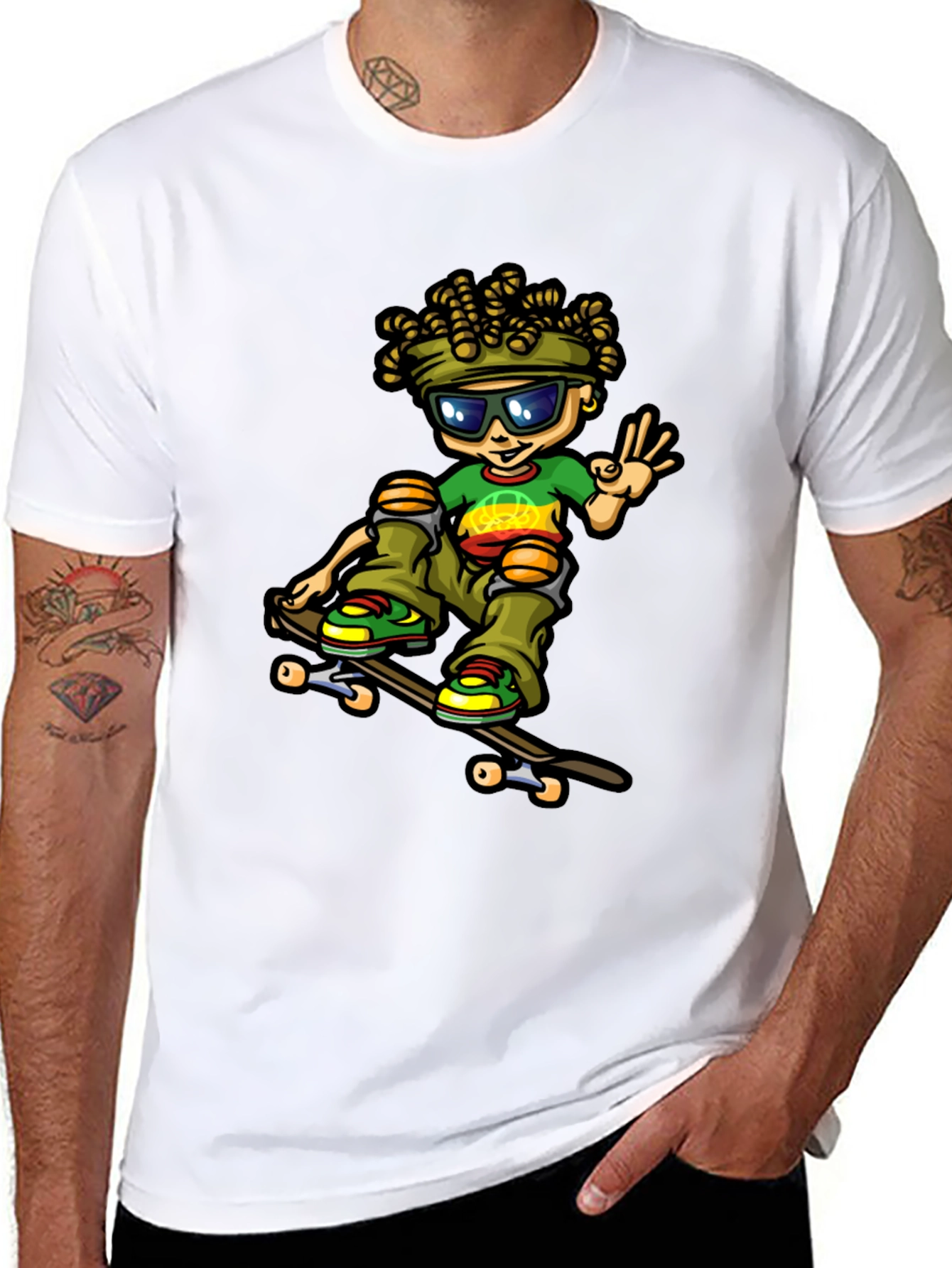 Camiseta Negra con Diseño de Skater Rasta