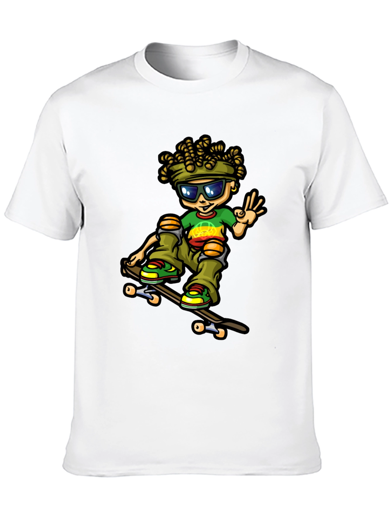 Camiseta Negra con Diseño de Skater Rasta