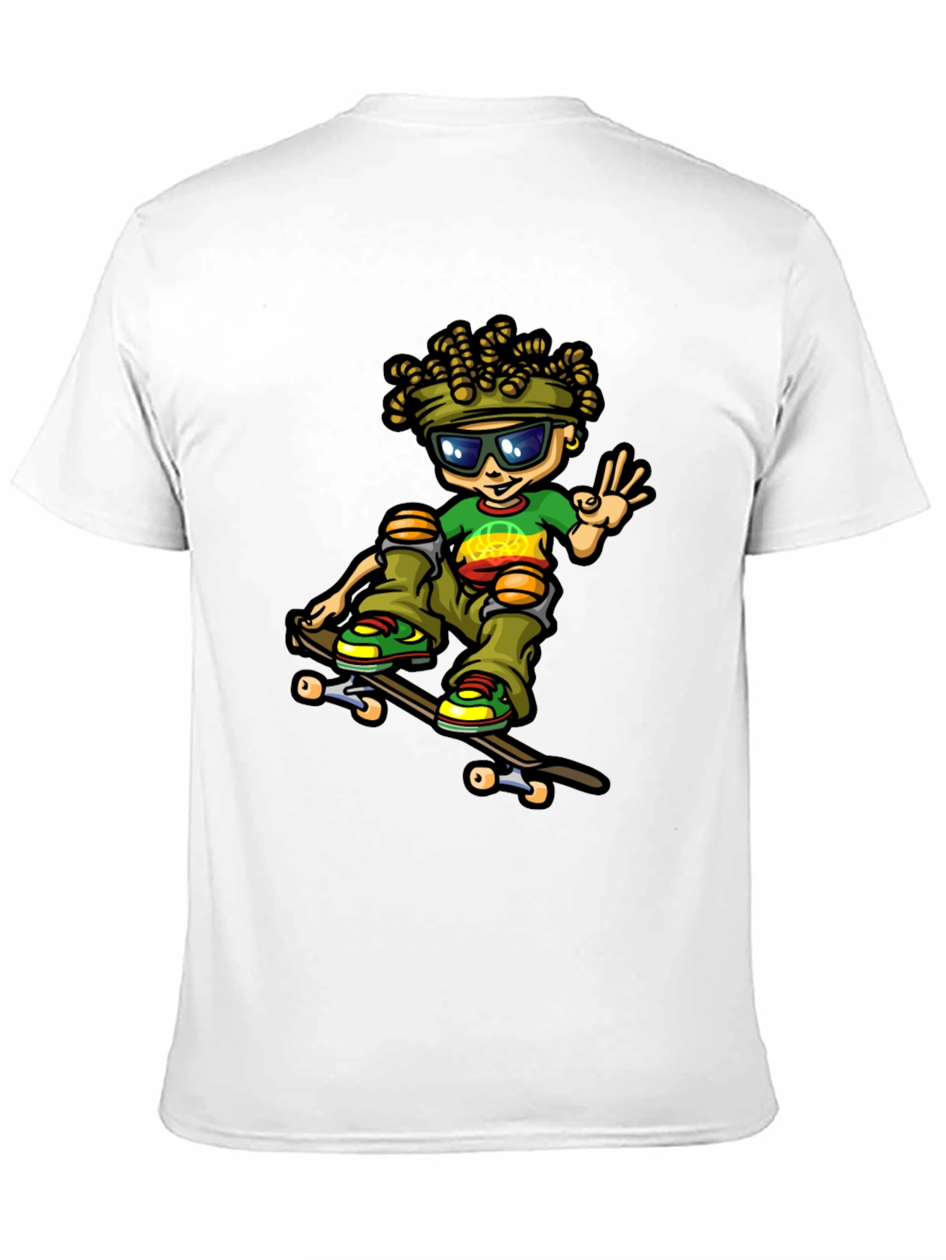 Camiseta Negra con Diseño de Skater Rasta
