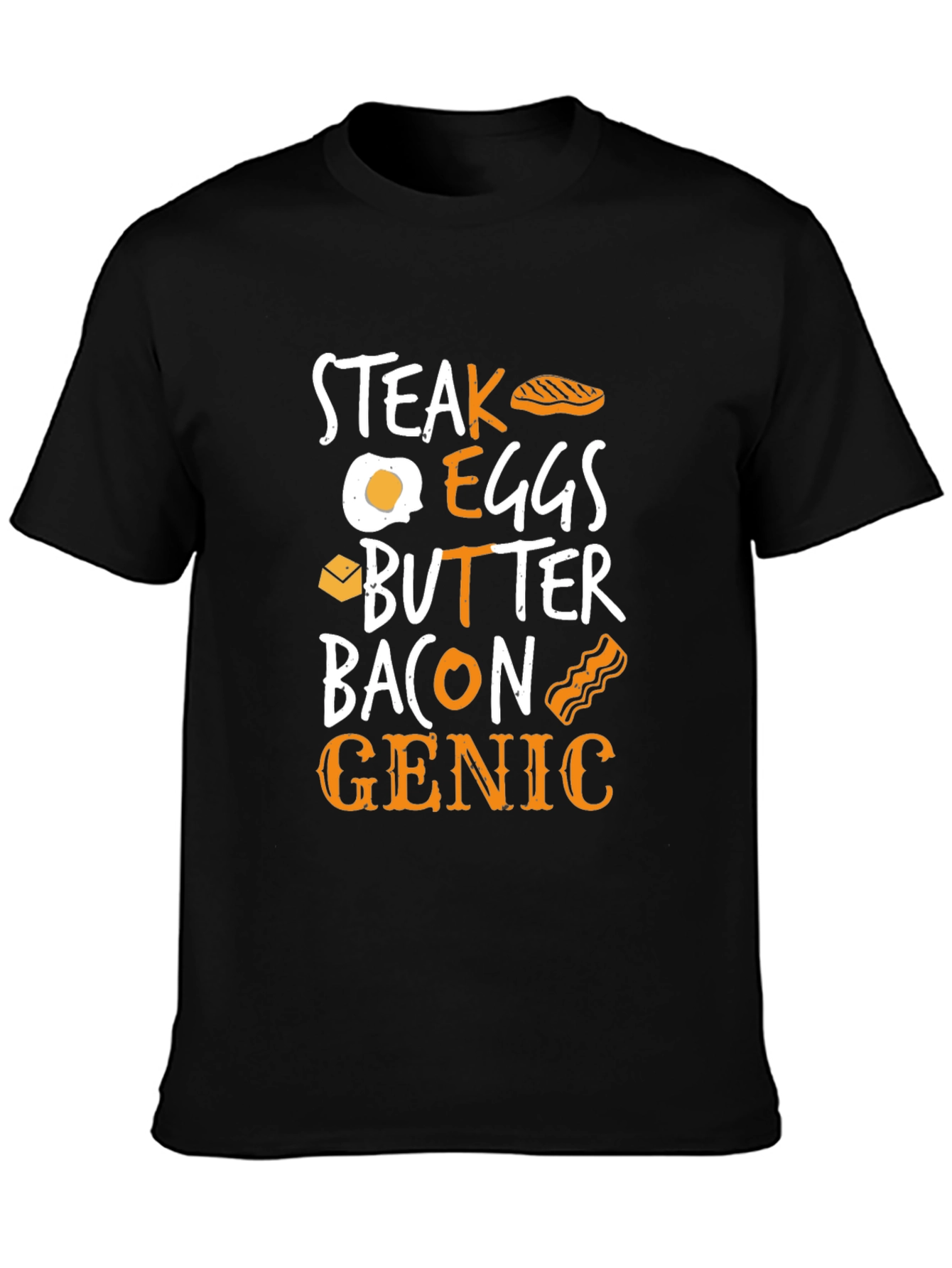 Camiseta Steak Eggs Butter Bacon Genic Negra Hombre