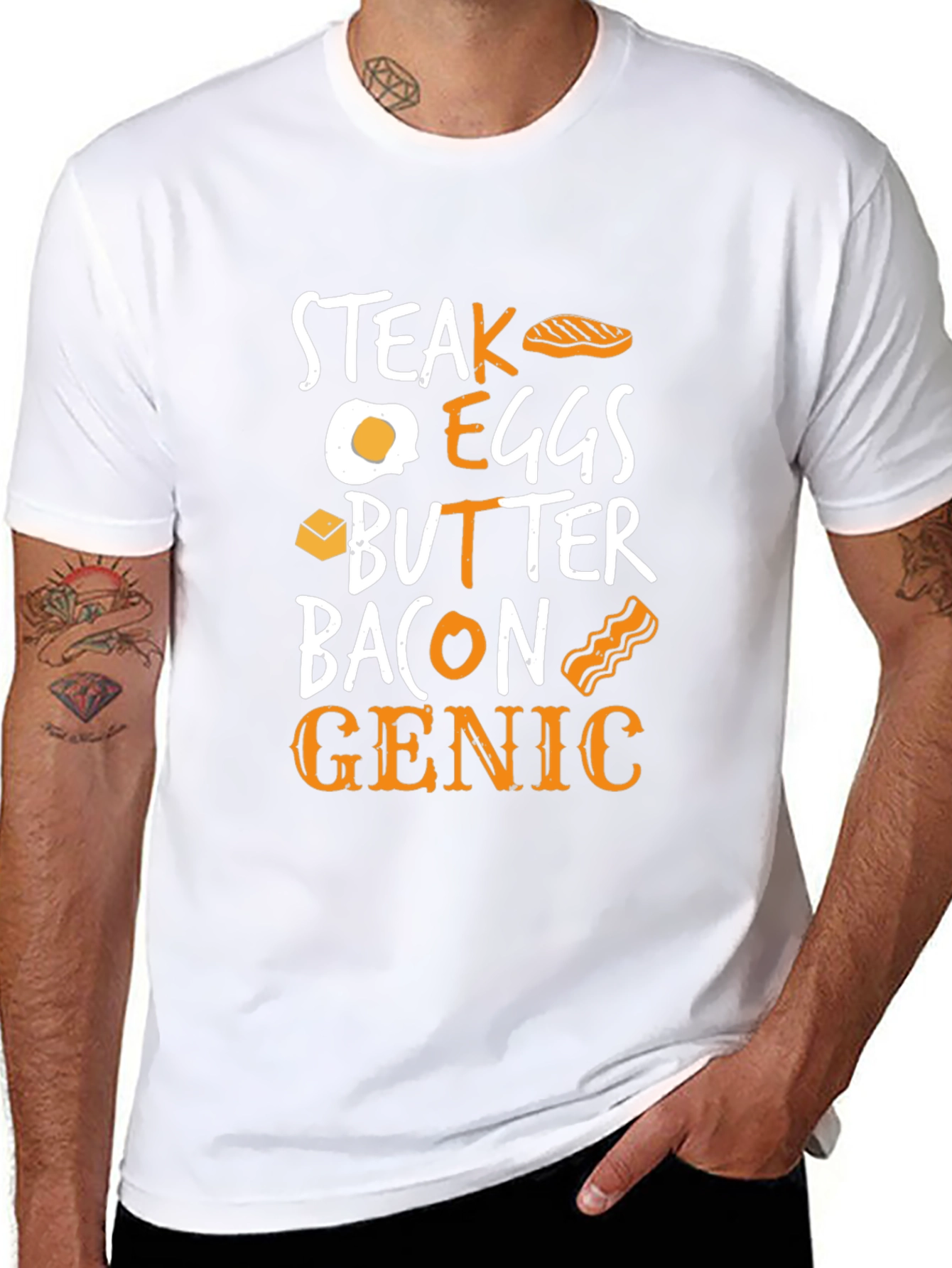Camiseta Steak Eggs Butter Bacon Genic Negra Hombre