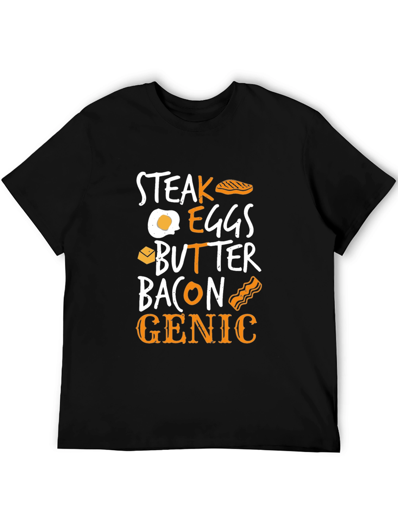 Camiseta Steak Eggs Butter Bacon Genic Negra Hombre