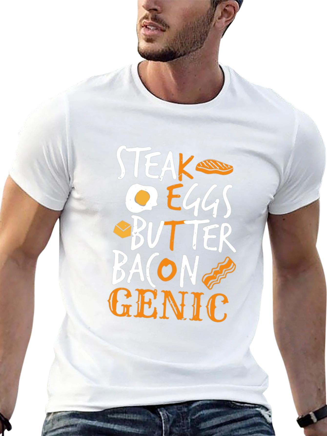 Camiseta Steak Eggs Butter Bacon Genic Negra Hombre