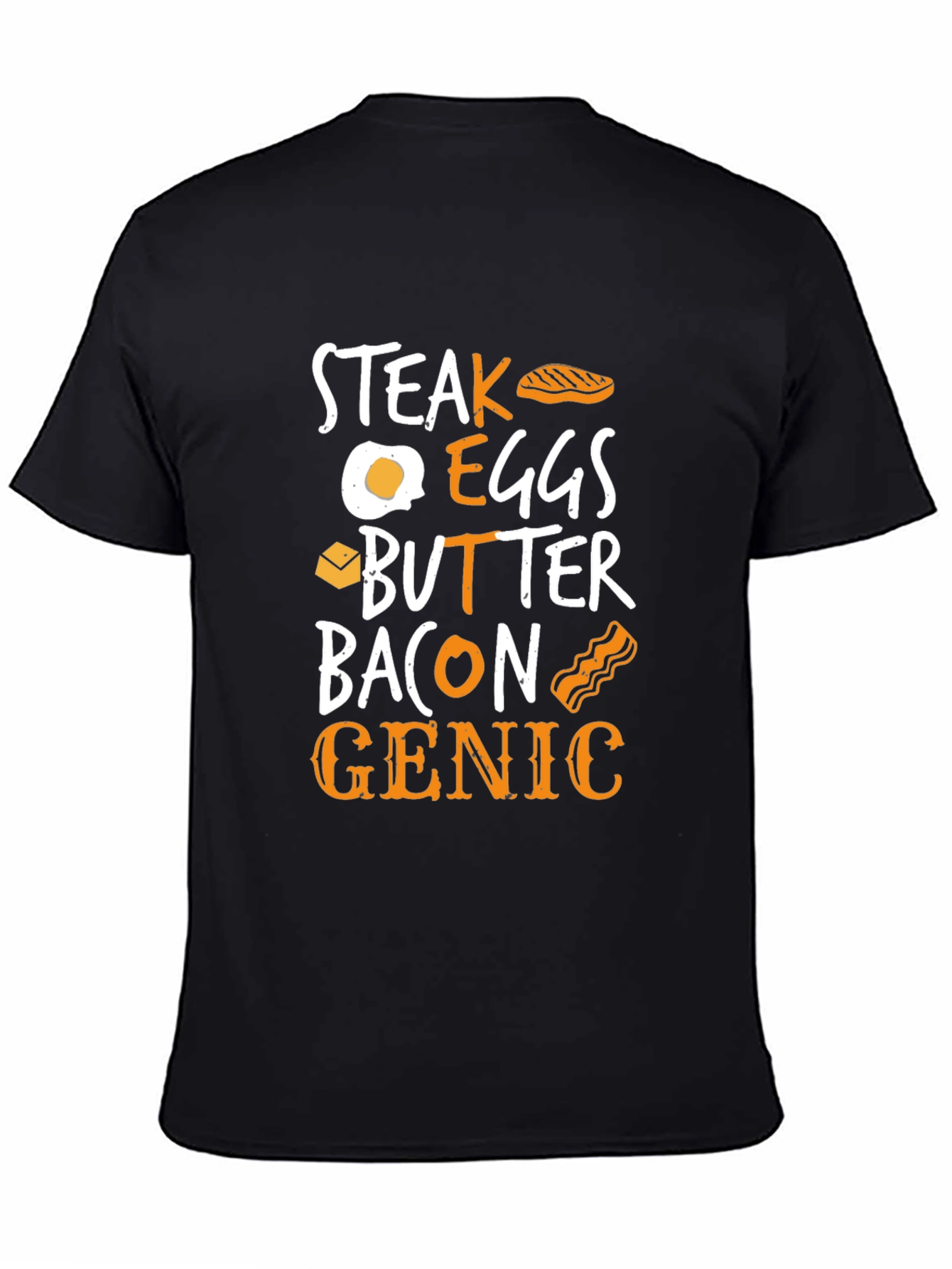 Camiseta Steak Eggs Butter Bacon Genic Negra Hombre